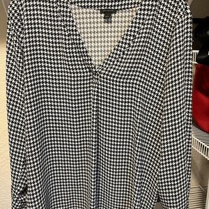 Ann Taylor Black and White Houndstooth Blouse